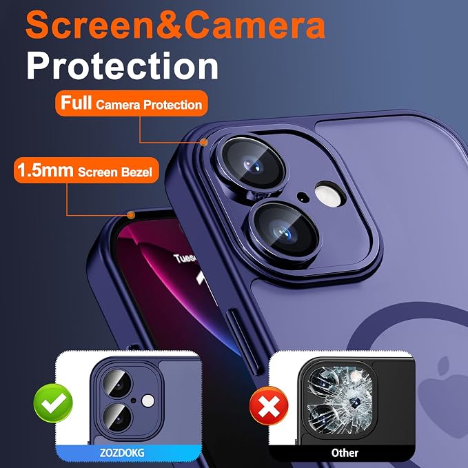 for iPhone 16 Plus Case with Privacy Screen Protector, Blue | Full Camera Protection, Matte Translucent, Magnetic, Compatible with MagSafe, Shockproof Phone Cover for iPhone 16Plus - Image 6