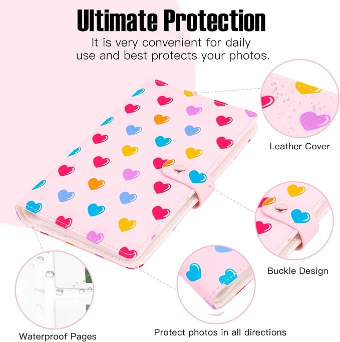 Veicevol 156-Pocket Album for Instax Mini & Polaroid 2x3 inch Photos, Pink | PU Leather Cover, Portable Album, Mini Photo Album for Fujifilm Instax Mini Camera, Polaroid Camera, Wedding Keepsake - Image 3