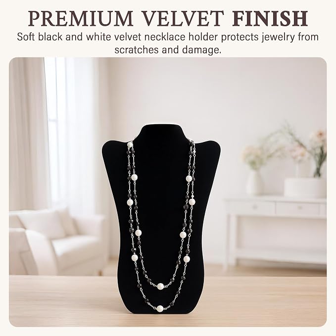RJ Displays Jewelry Display for Vendors, Velvet Necklace Display Stand Holder, Jewelry Stand Necklace Holder for Vendors. Jewelry Display Stand 14” H. (Black and White) - Image 2