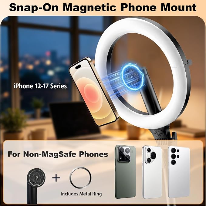 Magnetic Desk Ring Light with Stand,5000mAh Rechargeable,10" Foldable | 3 Colors & 10 Levels Brightness,Memory Function,Selfie Light for Live Stream,Makeup,Video - Image 2