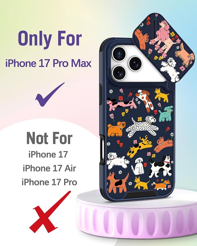 Buleens for iPhone 17 Pro Max Case 6.9 Inch - with Ring Stand & Camera Cover Aesthetic Cute Designed for Women Girls Girly Cartoon Kawaii Dogs Phone Case for iPhone 17 Pro Max Compatible with Magsafe - Image 2