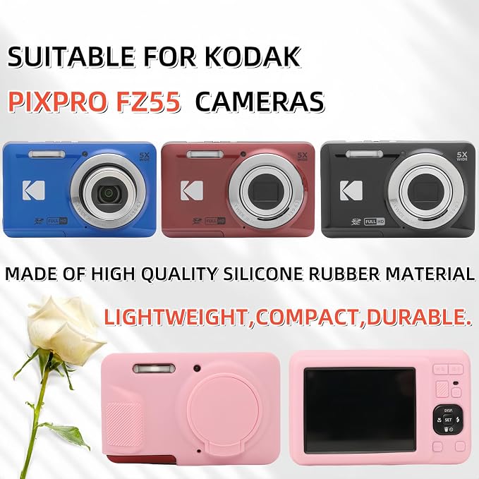 Case for Kodak PIXPRO FZ55, FZ55 accessories | Soft Silicone Protective Case Removable Lens Cover, Comes with 2 Screen Protectors and 1 Wrist Strap. (Pink) - Image 2
