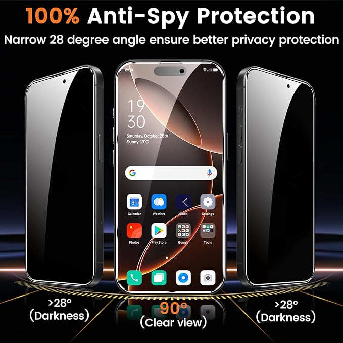 Lesakit 4+4 Pack Privacy Screen Protector for iPhone 16 Pro Max 6.9-Inch with 4 Pack Camera Lens Protector, Anti Spy Tempered Glass Film 9H Hardness Case Friendly - Image 3