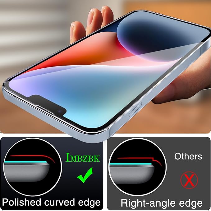 IMBZBK Screen Protector for iPhone 14, Tempered Glass, 3+3 Pack | 9H+ Hardness, Military Grade Shatterproof, Case Friendly, Bubble Free Easy Installation Frame, with 3 Camera Lens Protectors - Image 7