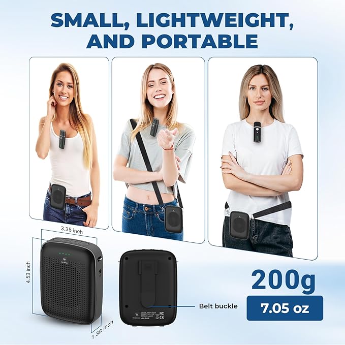 Voice Amplifier with Wireless Lapel Microphone for Teachers | 15W Portable Mini Bluetooth PA System and Clip-on Lavalier Mic for Classroom, Yoga, Tour Guide & Public Speaking - A006 - Image 5