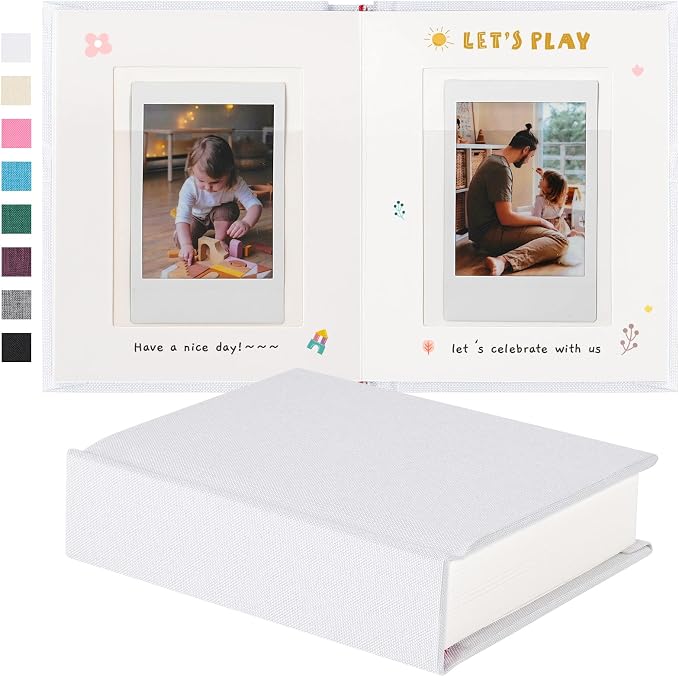 Instax Mini Photo Album with Writing Space, Linen Cover, White | Compatible with 2x3 inch & Polaroid Pictures, 28 Recessed Clear Pockets, Wedding Guest Book and Family Memories by Unknown