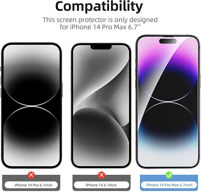 NEW'C 3x for iPhone 14 Pro Max Screen Protector (6.7 inches)+ 3x Camera Lens Protector, Sensor Protection + Dust Plug - Case Friendly Tempered Glass Film, Ultra Resistant - Image 2
