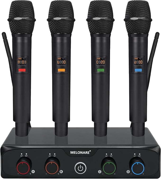 MELONARE 4x10 Freq. UHF Wireless Microphone System, 200FT Stable Signal | Cordless Handheld Mics, Microfono Inalambrico for Singing, Wedding, Karaoke, Church, DJ Events,Party MWM-41-4H by MELONARE