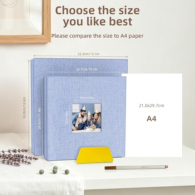 Popotop Photo Album Self Adhesive with Picture Display Window,60 Pages DIY Scrapbooking Supplies Kit for 4x6 8x10 Picture,Linen Cover Memory Book for Baby Wedding, with Scraper and Metallic Pen - Image 6