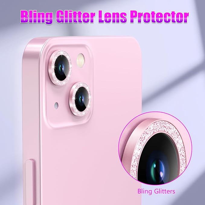 AGVEE 3+3 6 Pack for iPhone 13 & Mini Camera Lens Protector Cover | Individual Bling Diamond & Bling Glitter Sparkle Cute Gem Metal Ring, 9H Tempered HD Glass - Image 5