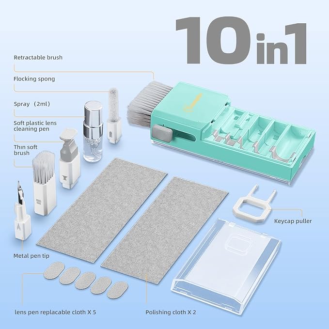 Keyboard Cleaner & Laptop Cleaning Kit for Computer Screen, TiffanyBlue | High-density Soft brush, Screen Cleaner Spray,2mm Thicken Large Microfiber Polishing Cloth,Metal Pen Tip,Flocking Sponge - Image 7