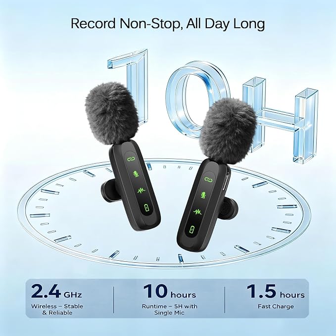 Back Wireless Lavalier Microphone for iPhone/Android, 60ft Transmission, Record While Charging, Ultra-Long Battery Life, Noise Reduction, Plug & Play, for Vlog TikTok YouTube - Image 3