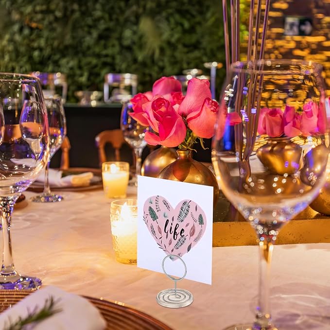 30 Pack Silver Table Number Holders with Clear Base – Metal Place Card Holders for Table, Photo Picture Display Stands for Wedding Party Banquet Restaurant Events (Silver) - Image 4