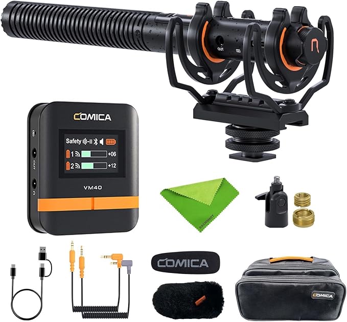comica VM40 Wireless Shotgun Microphone,2.4G Super Cardioid Polar Pattern | 48kHz/32-bit Float Recording,Wired/Wireless Dual Modes,32G On-Board Recording for 40-Hour Storage by COMICA