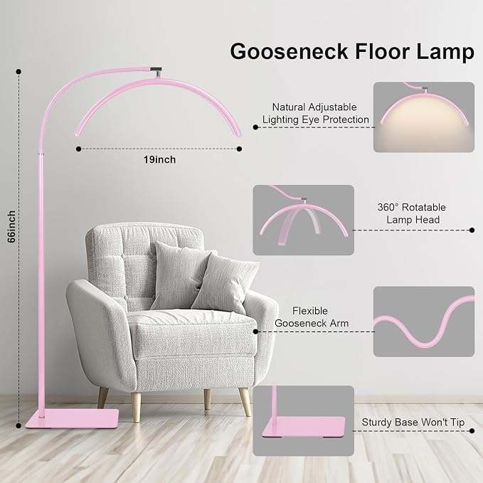 Half Moon LED Floor Light - Professional Shadow-Free, Dimmable Lamp | for Lash Techs, Estheticians & Tattoo Artists | Eyelash Extensions, Nail Art, Home & Office (Pink) - Image 4
