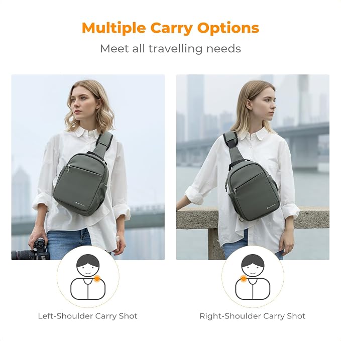 K&F CONCEPT Camera Sling Bag, Compact Photography Bag for DSLR Mirrorless | Lightweight Fabric, with Tripod Holder, Quick Access & Custom Dividers, Men & Women, for Sony Canon Nikon, Green, BS06 - Image 6