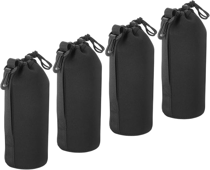 PATIKIL Camera Lens Bag, 4 Pcs 3.7" ID x 9.8" H Drawstring Lens Pouch with Thick Protective Neoprene, Lens Case for DSLR Camera Lens, Water Coffee Cups Black by PATIKIL