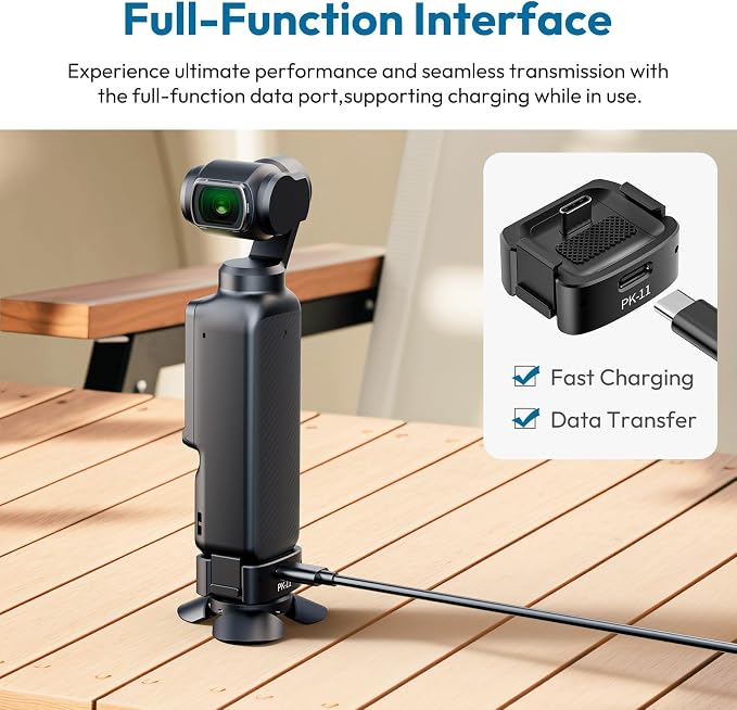 ULANZI PK-11 Pocket 3 Charging Adapter Base for DJI Osmo Pocket 3/Xtra Muse | Type-C Full-Function Port with 1/4 Screw Hole, Compatibility: Osmo Pocket 3, Black - Image 5