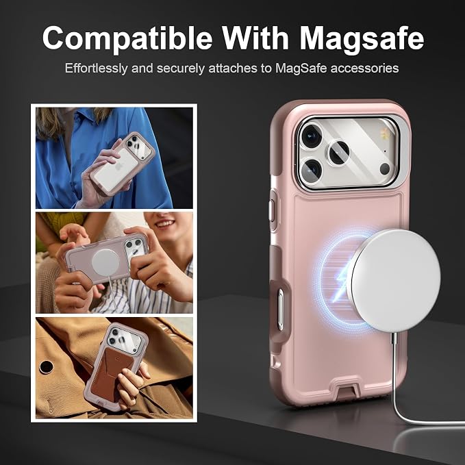 Follaroma Magnetic for iPhone 17 Pro Max Case with Camera Stand,Light Brown | Built-in Glass Camera Cover Stand,Compatible with MagSafe,Heavy Duty Shockproof Protective,Military-Grade Anti-DropDual Case - Image 4