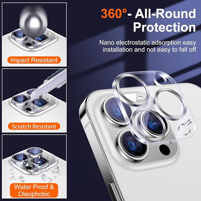 UniqueMe 3 Pack Lens Protector for iPhone 12 Pro/Pro Max 6.1/6.7"-Silver | Tempered Glass, Case Friendly, New version, Scratch-Resistant, Easy Installation - Image 4