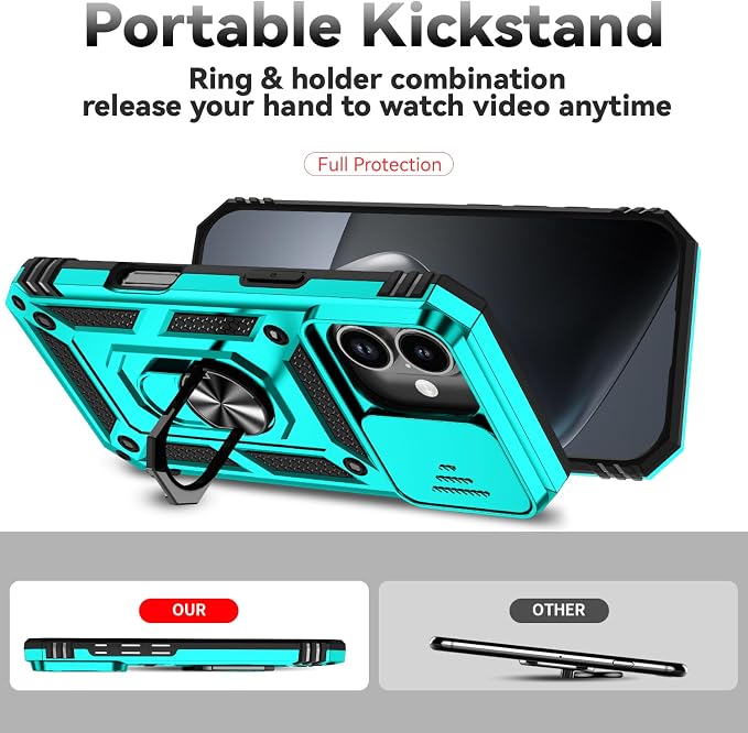SunStory Compatible with iPhone 17 Case with HD Screen Protector & Slide Camera Cover & Rotated Ring Kickstand, [Military-Grade] iPhone Case for iPhone 17, Teal - Image 2