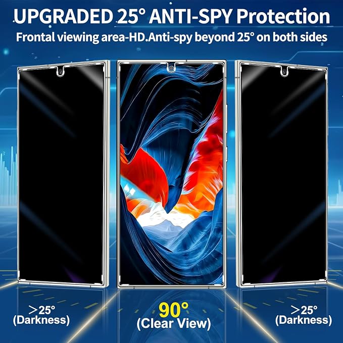 3 Pack Privacy Screen Protector for Samsung Galaxy S24 Ultra Tempered Glass, 9H+ Hardness, 12FT Military Grade Shatterproof, Auto Alignment Frame, Bubble Free Case Friendly HD Clear 6.8 Inch - Image 4
