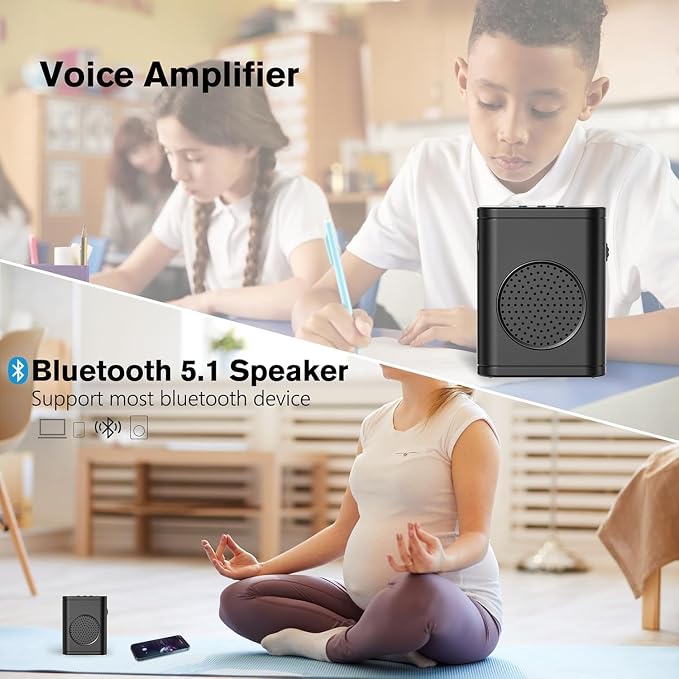 Wireless Voice Amplifier with Wireless Lavalier Microphone, Bluetooth Speaker, PA System, Support USB/TF/SD Card, Cordless Omnidirectional Mic for Teacher, Streaming, Classroom, Speech, Meeting, Yoga - Image 6