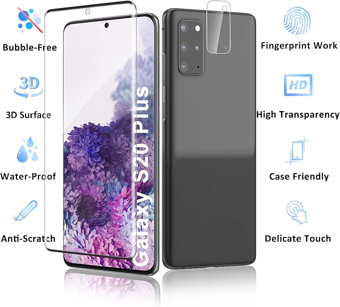 2+2 Pack for Samsung Galaxy S20 Plus Screen Protector and Camera Protector | Fingerprint Support, Case Friendly, Bubble-Free, 9H Hardness, HD Clear Glass, Scratch-resistant - Image 7