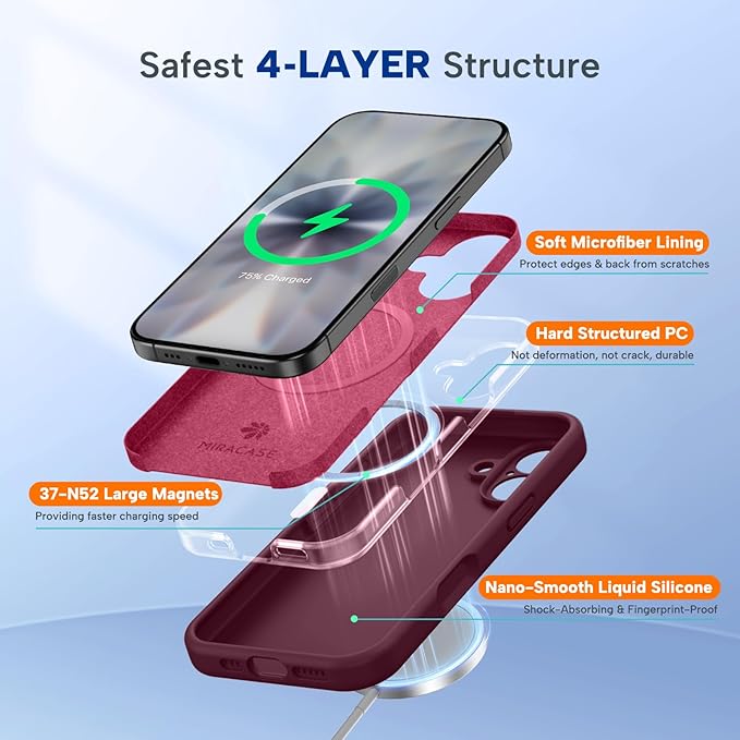 Miracase Silicone & Magnetic for iPhone 17 Case, Wine Red | Compatible with MagSafe, Silicone Camera Control Cover, Soft Microfiber Lining, Shockproof Drop Protection Phone Case for 17 - Image 4