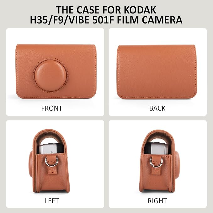 Protective Case Compatible for Kodak EKTAR H35/H35N/Ultra F9/VIBE 501F Film Camera, PU Leather Carrying Bag and Film Storage Case for KODAK H35/H35N/Ultra F9/VIBE 501F Film Camera - Brown - Image 4
