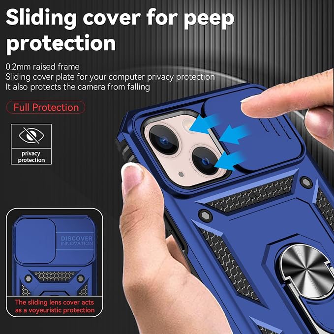 HNHYGETE for iPhone 13 Case with HD Screen Protector: [Military Grade 20ft. Drop Tested] Slide Camera Cover Ring Shockproof Protective Phone Case for - iPhone 13 (Blue) - Image 4