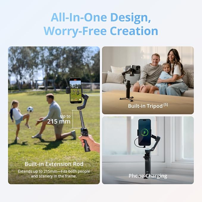 DJI Osmo Mobile 8 + Mic Mini Transmitter (Infinity Black) | Gimbal Stabilizer for phone, AI Native Tracking with Audio & Lighting, 360° Pan Rotation, Built-in Extension Rod & Tripod - Image 5