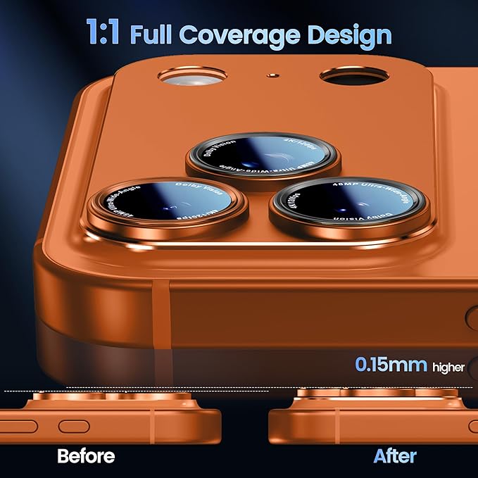 CACOE Metal Camera Lens Protector for iPhone 17 Pro Max | Tempered Glass Cover, Anti-Scratch, Drop-Proof, Strong Adhesion, Camera Screen Cover Accessories, Orange - Image 3