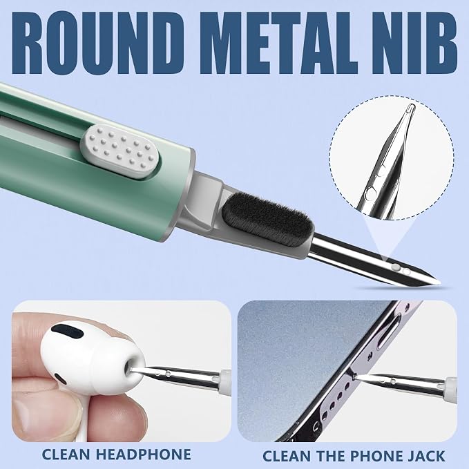 Inesore for AirPod Cleaning Kit, for Phone Earbuds Electronics (Green) | Metal Tip, High-Density Soft Brush, Flocked Sponge Tip, 3 in 1 Design, Compact & Lightweight, Easy Operation, Easy to Carry - Image 4