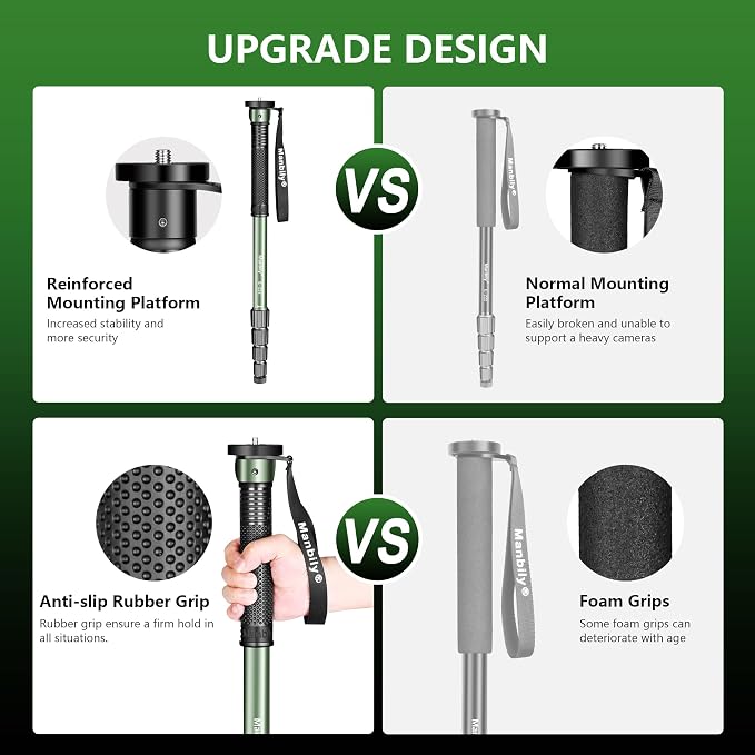 65-Inch Camera Monopod, 5 Sections Aluminum Travel Monopod for Canon Nikon Sony DSLR Cameras Video Camcorder, Compact Portable Lightweight（E-222） (Green) - Image 2