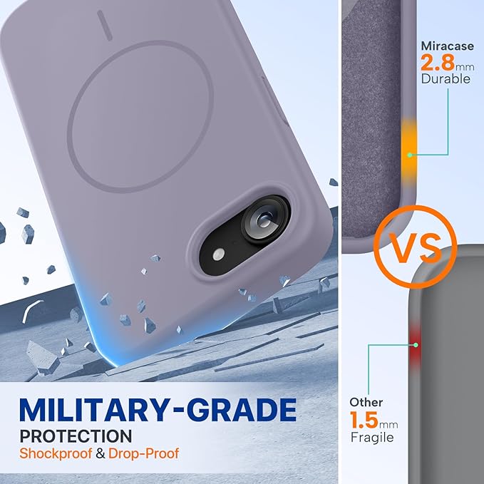 miracase Magnetic for iPhone 17e Case & iPhone 16e Case, [Soft Anti-Scratch Microfiber Lining], Compatible with MagSafe, Silicone Shockproof Protection Phone Case for iPhone 17e/16e, Lavender Gray - Image 2