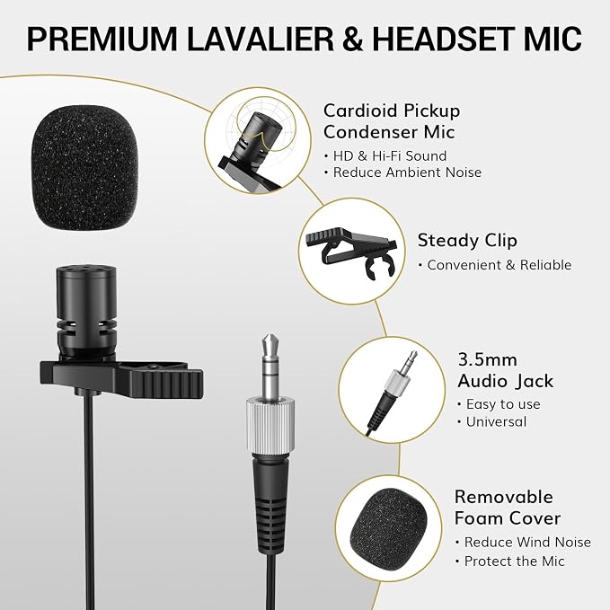 TONOR Wireless Microphones System with 8x12 Channels Headset/Lavalier Lapel Mics, Bodypack Transmitter, Receiver, 90 m/295ft UHF Range for Church Conference Performance Singing Karaoke PA Speaker - Image 4
