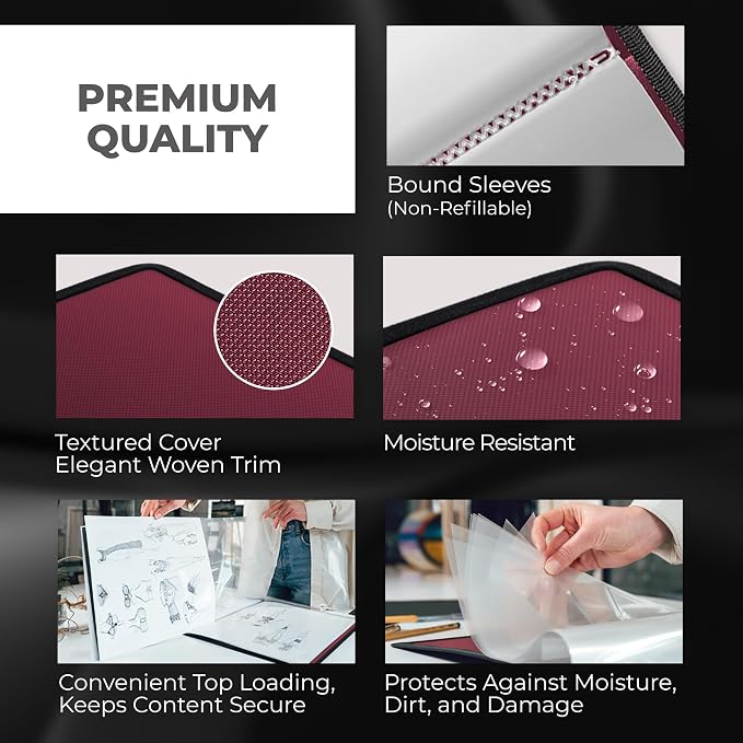Dunwell 11x14 Art Portfolio Binder, 24-Sleeve, Mounting Paper, Ruby | 24 Clear Sleeves, Displays 48 Pages, Mounting Paper Included, Artwork Storage, Acid-Free Poly Protection - Image 6