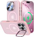 VOFATA [Upgraded] for iPhone 16 Pro Case with Camera Cover Stand [Fit for MagSafe][9H Camera Lens Protector] Mil-Grade Protection Translucent Matte Magnetic iPhone 16 Pro Phone Case, Pink by VOFATA