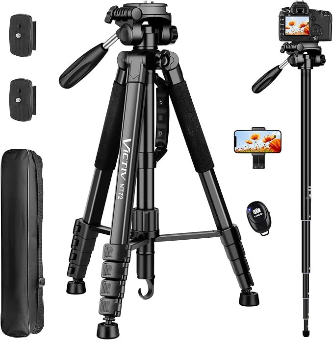 Tripod for Camera and Phone, 72" Tall Camera Tripod Monopod with Remote | Professional Heavy Duty Compact Camera Stand for iPhone, DSLR, Spotting Scope, Telescope, Binocular by Victiv