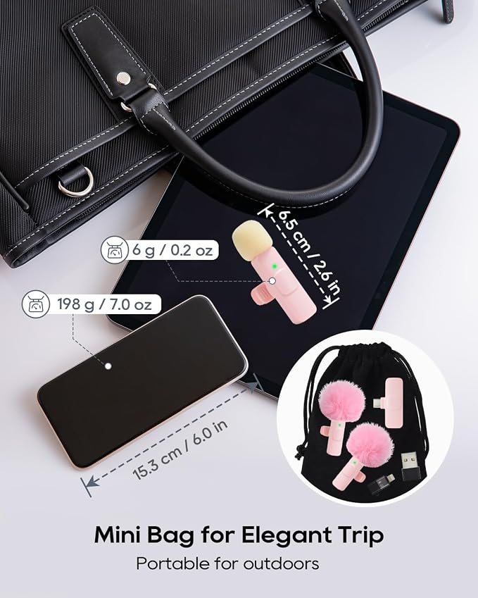 Mini Pink Microphone for iphone Android Phone Tablet ipad PC, Usb C Wireless Lavalier Mic for Video Recording Vlogging Youtube Tiktok Podcast Interview content creators, Tiny Microphones Type C Mics - Image 5