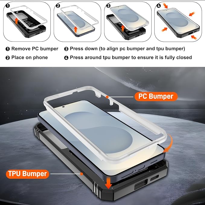 Fit for Samsung Galaxy S25 Plus Phone Case with Slide Camera Cover | 2 Pack Screen Protector, Build in 360° Rotating Ring Kickstand, Military Grade Shockproof Protective Phone Case, White+Black - Image 4