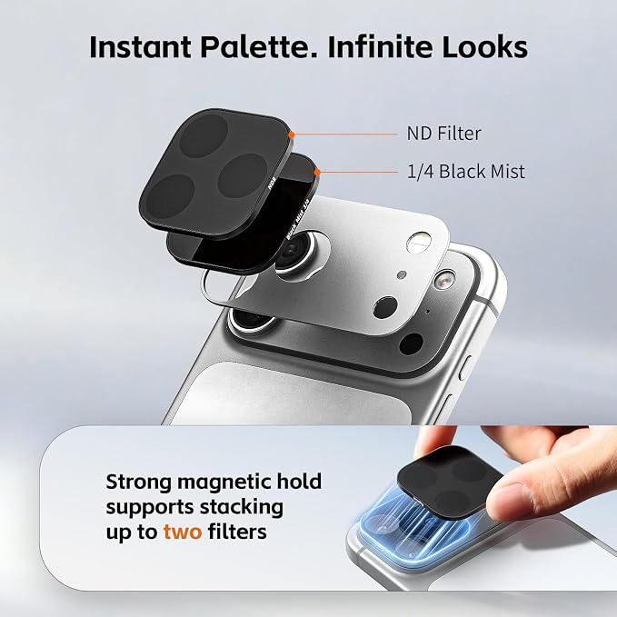 SmallRig Square ND & Black Mist Filter Kit for iPhone 17 Pro, Magnetic Lens Filters with Base Mount, Black Mist Diffusion 1/4 Filter/ND2/ND4/ ND8/ND16/ND32, 6 Pack, Orange- 6072 - Image 7