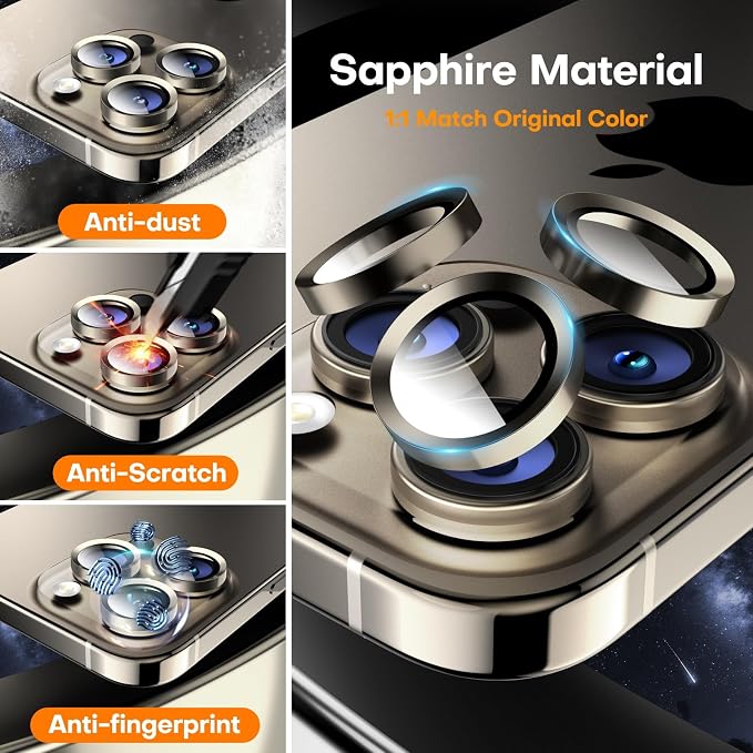 Camera Lens Protector for iPhone 16 Pro Max/16 Pro- Natural | 9H Tempered Glass, Metal Individual Camera Cover, Accessories, Anti-drop, Case Friendly, HD Clear, Anti-Scratch - Image 2