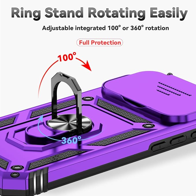 SunStory Phone Case for iPhone 17 Pro Max Case with HD Screen Protector & Slide Camera Cover & Rotated Ring Kickstand, [Military-Grade] Phone Case for iPhone 17 Pro Max, Purple - Image 4