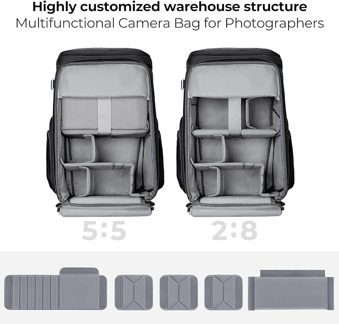 K&F CONCEPT Camera Backpack, 22L Expandable Camera Bag with Rain Cover | with Tripod Holder & 15.6in Laptop Compartment, Quick Access & Water Resistant for Canon/Nikon/Sony/DJI/DSLR Mirrorless, B06 - Image 2