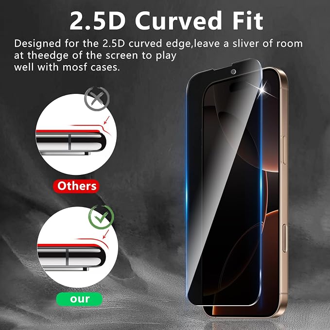 3 Pack Privacy Screen Protector Designed for iPhone 16 Pro Max/17 Pro Max,Full Coverage Anti-Spy Tempered Glass Film,9H Hardness,Anti-Fingerprint,Bubble Free,Easy to Install - Image 2