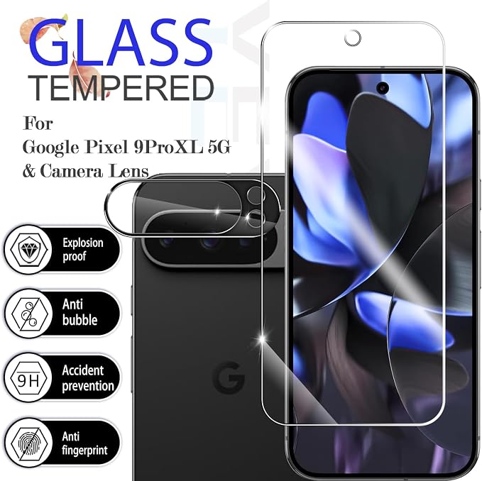 Screen Protector for Google Pixel 9 Pro XL, [2+2 Pack] Tempered Glass for Pixel 9 Pro XL & Camera Lens Protectors[Ultrasonic Fingerprint Unlock] [Case Friendly] [Bubble-Free] 6.8 Inches - Image 2