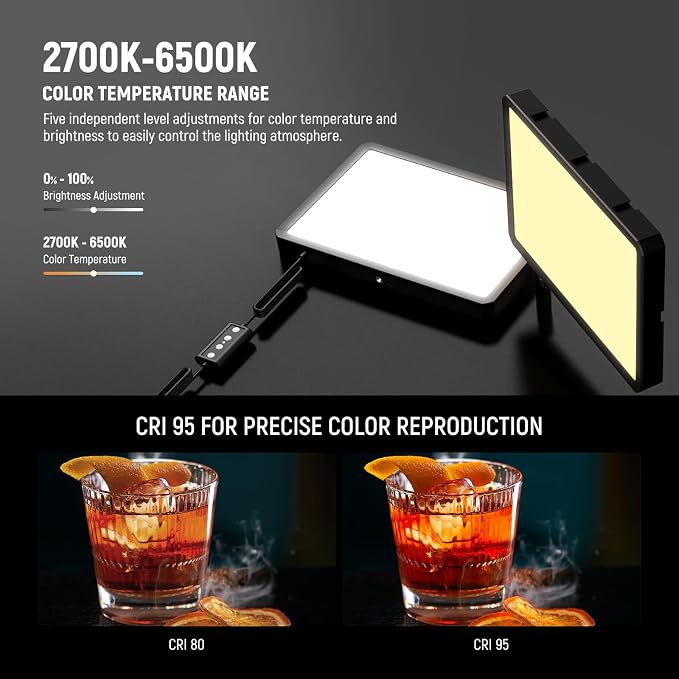 NEEWER Basics 2Pcs LED Video Light Panel with 59'' Tripod Stands/Phone Holders, 2700-6500K 850Lux Dimmable Plastic Studio Lighting for Photography Filming Recording Live Streaming, No Adapter, BP300 - Image 4