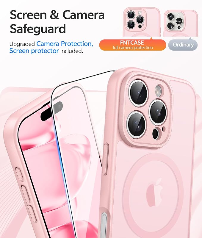 FNTCASE for iPhone 16 Pro Case, Fit for Magsafe, with Screen Protector | Full Camera Protection, Translucent Matte, 14FT Military Grade Drop Proof, Shockproof Protective Phone Cover, Light Pink - Image 4